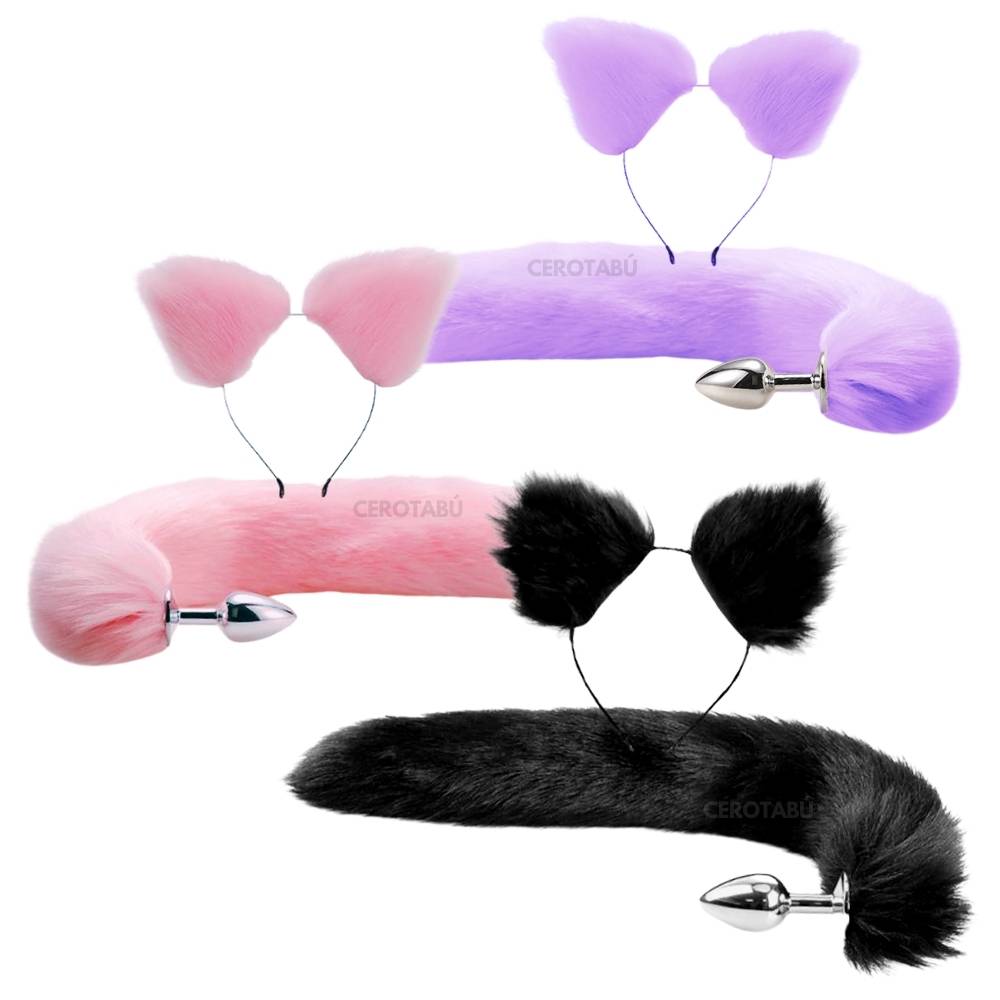 Kit Orejas Zorro Plug Estimulador Anal En Acero Juguete Sexual